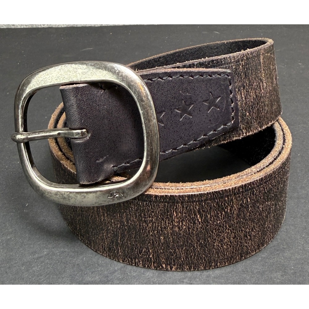 John Varvatos USA Belt Mens 36 Brown Distressed Leather Solid Brass Buckle